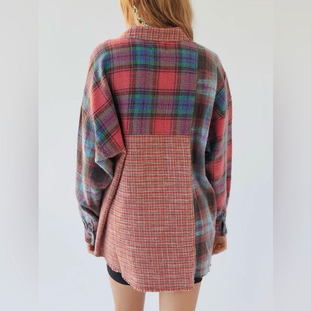 UO Patchwork BDG Robbie Spliced Flannel Button-Do… - image 2